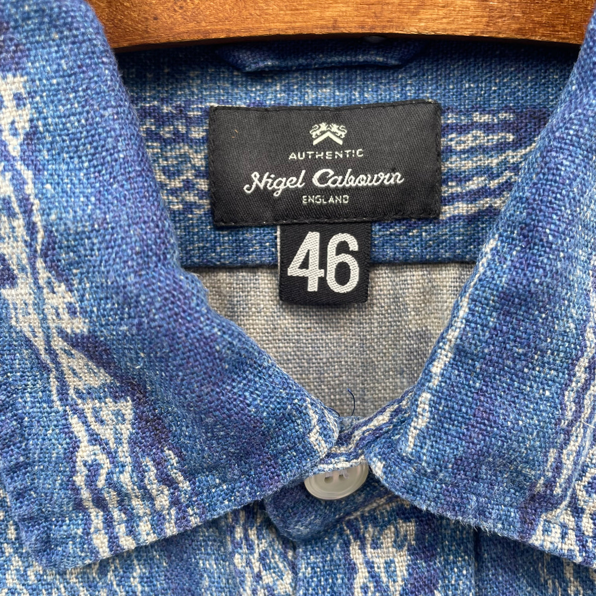 Pattern Linen Long Sleeve Shirt Blue