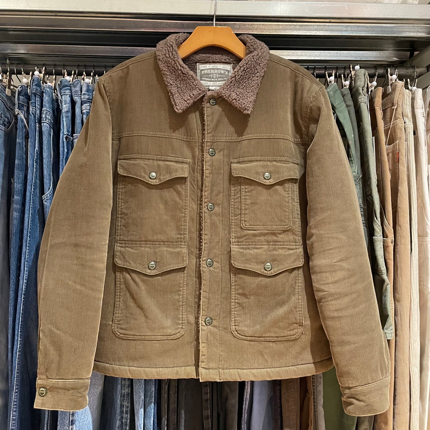 Brown Corduroy Sherpa-Lined Workwear Jacket