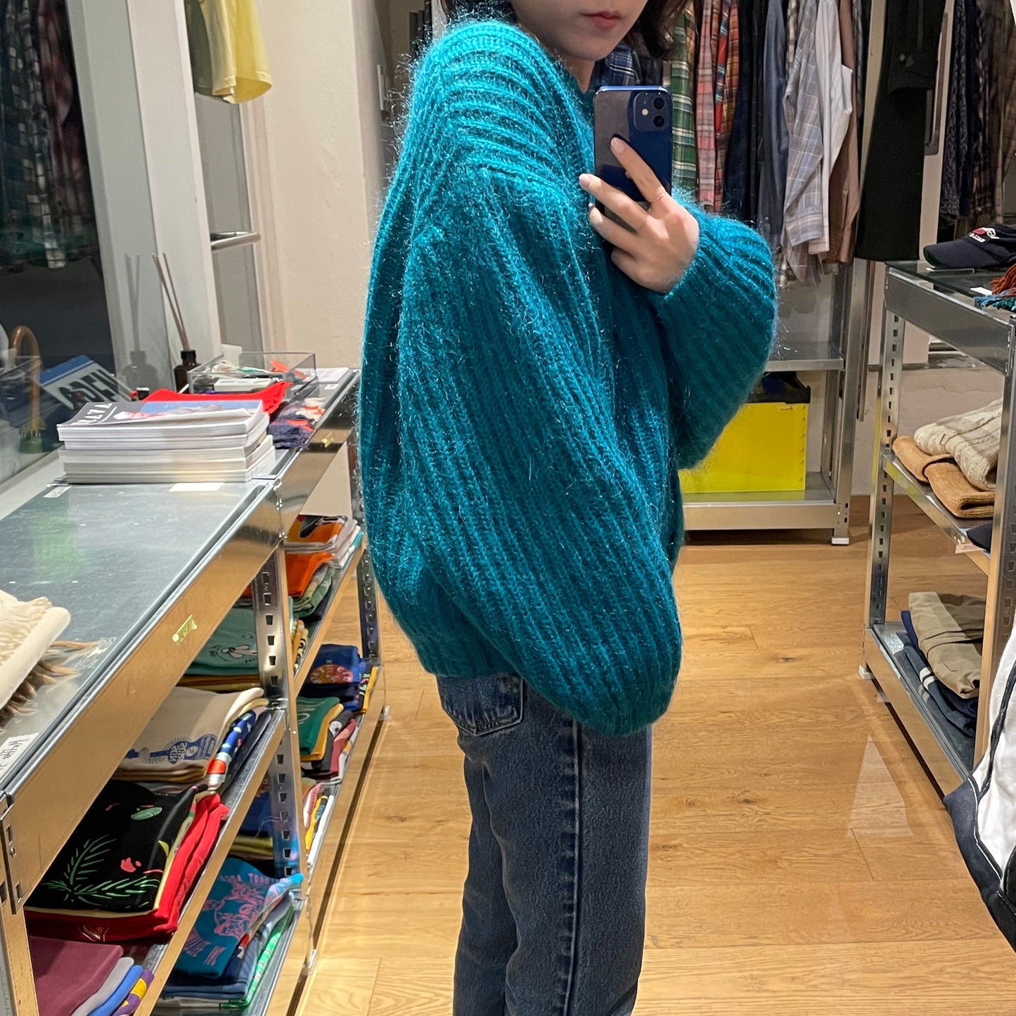 Mohair Knit Cardigan Turquois