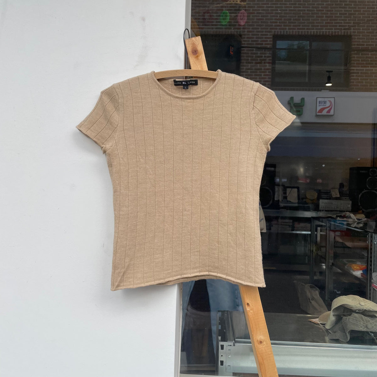 Rib Knit T-Shirt Beige