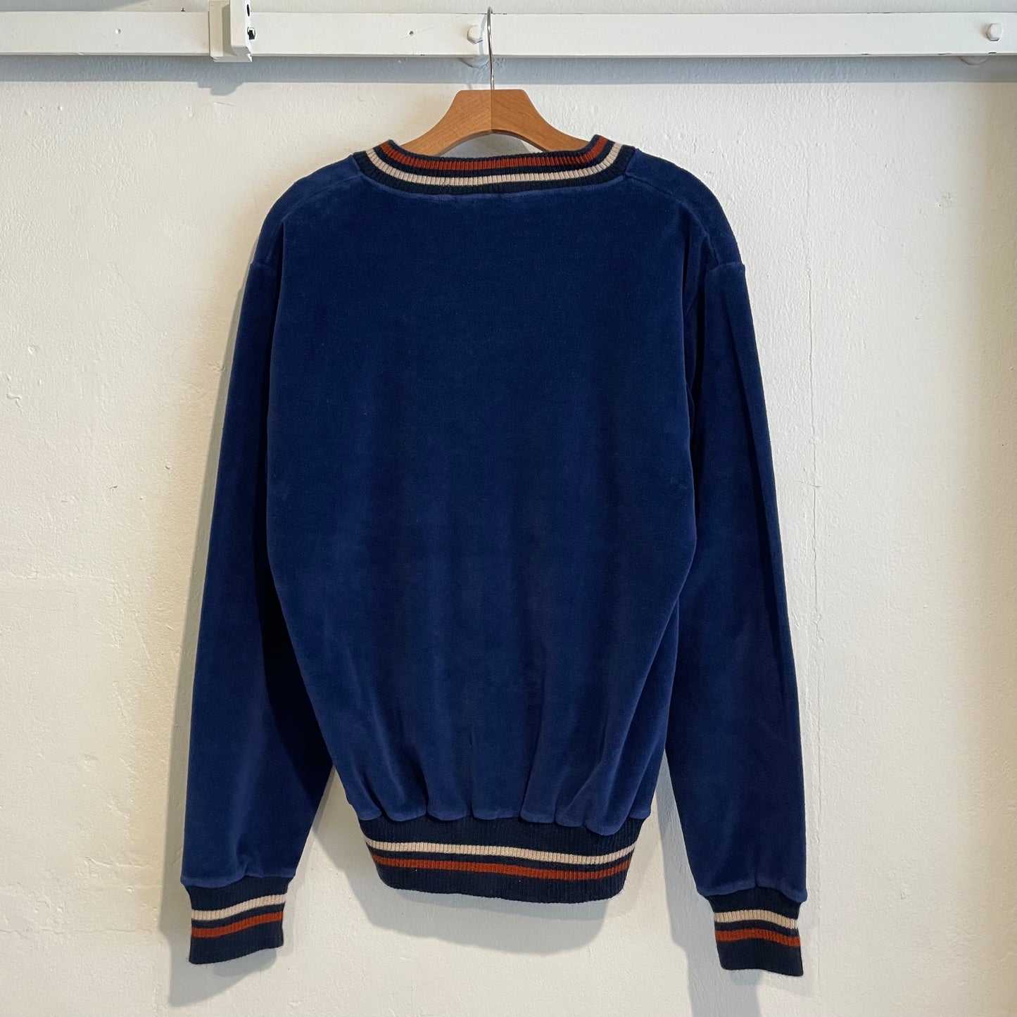Velour V-neck Lined Rib Pullover Navy