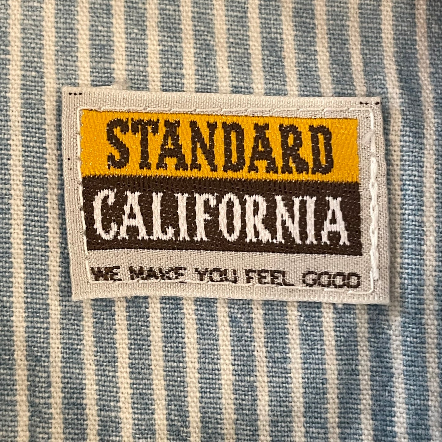 Half-Zip Striped Work Shirt Blue Cotton