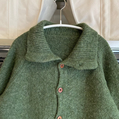 Elbow Patch Wool Cardigan Green