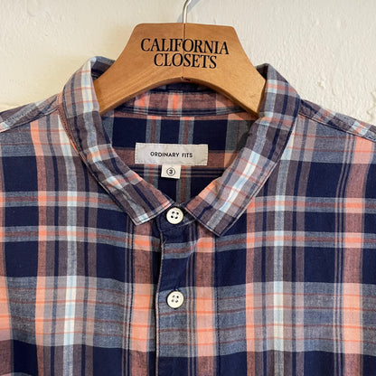 Plaid Long Sleeve Check Shirt Cotton Navy