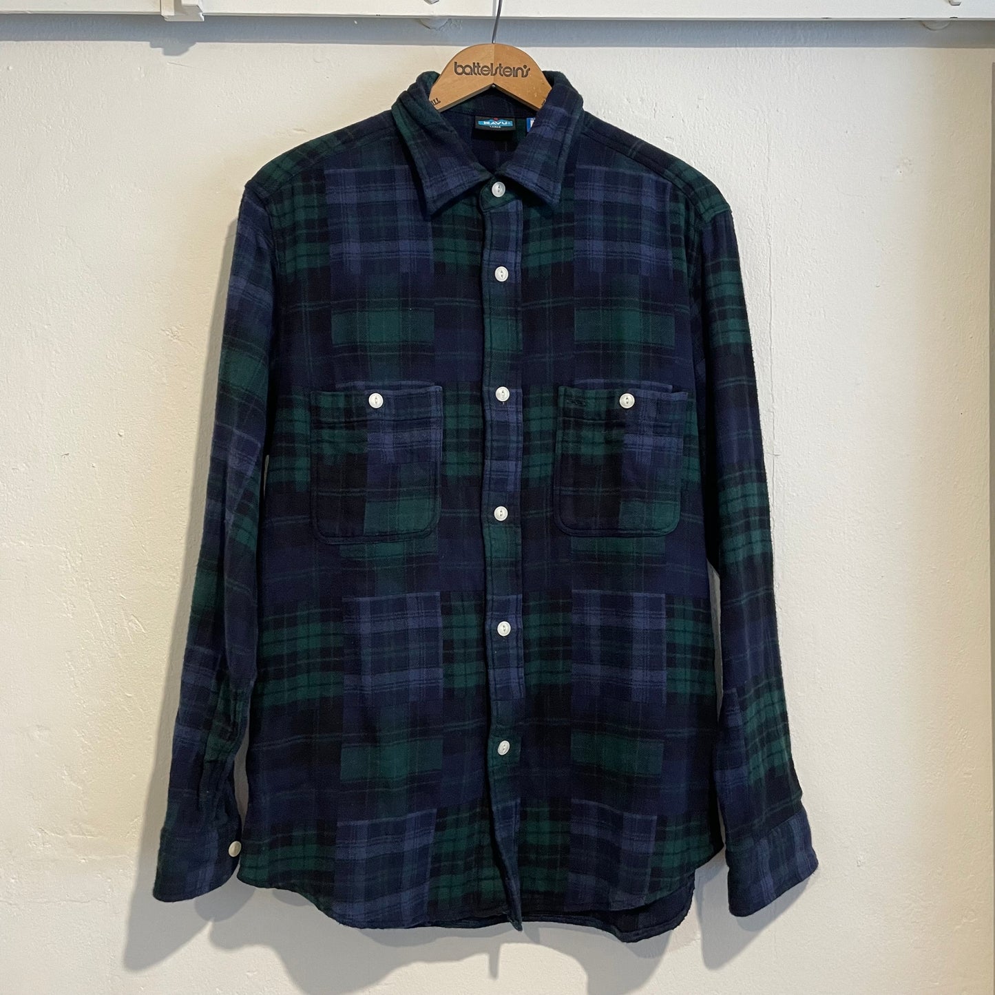 Plaid Button-Down Work Shirt Green Navy Cotton