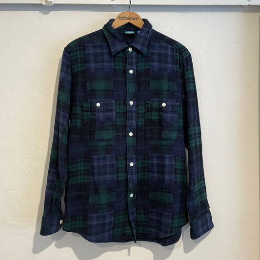 Plaid Button-Down Work Shirt Green Navy Cotton