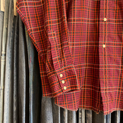 Plaid Western Shirt Red Snap-Button