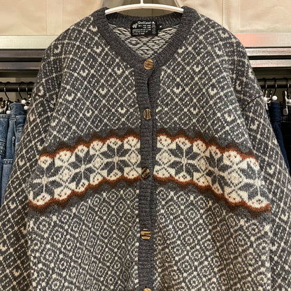 Fair Isle Wool Cardigan Gray Shetland