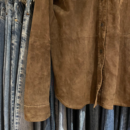 Flap Pocket Leather Shirt Brown