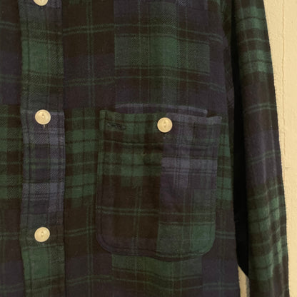 Plaid Button-Down Work Shirt Green Navy Cotton
