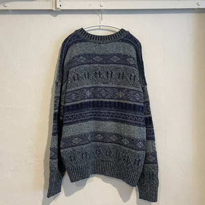 Fair Isle Wool Cardigan Gray