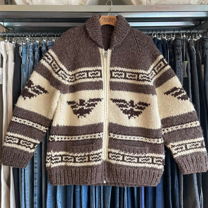 Thunderbird Pattern Cowichan Shawl Collar Zip-up Cardigan