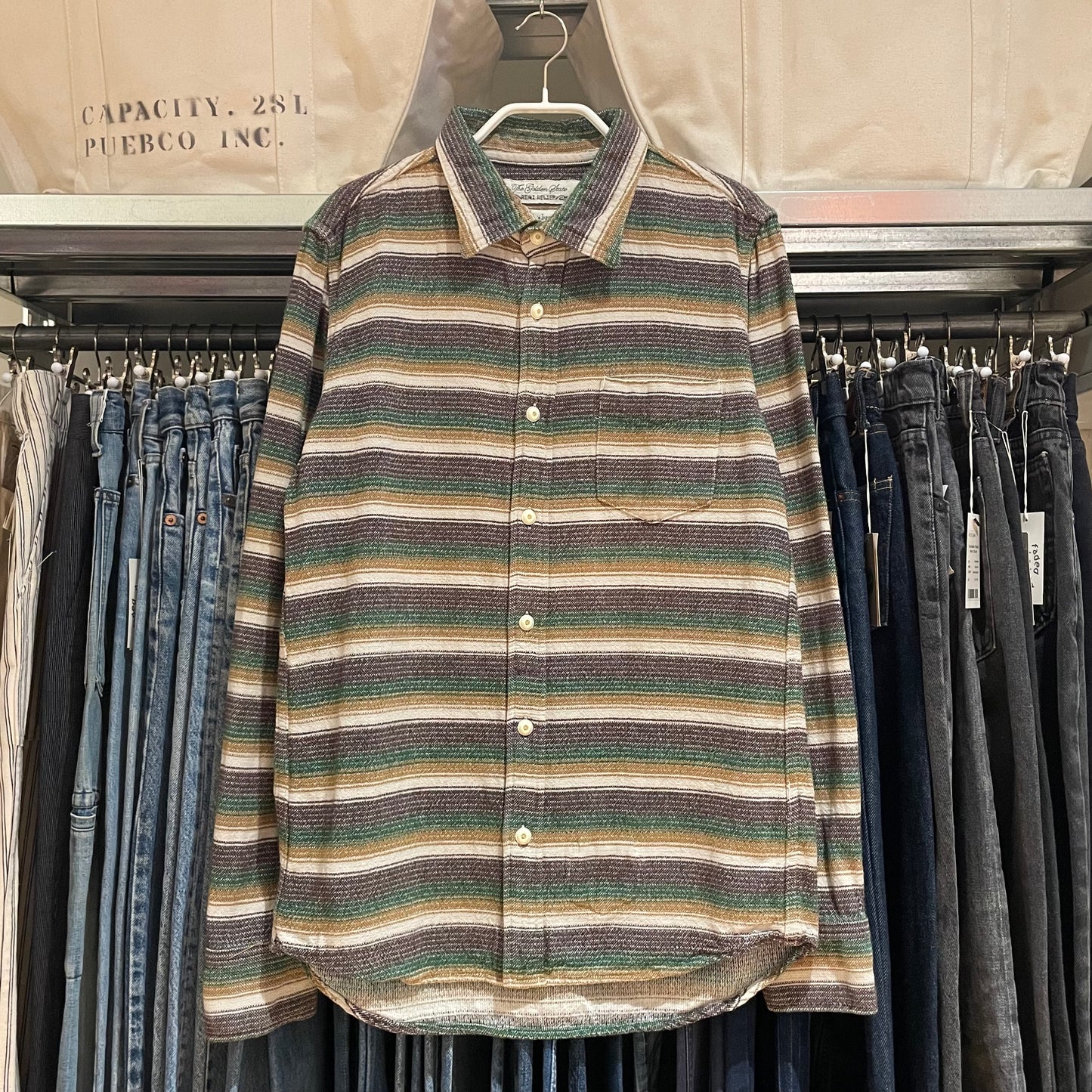 Vintage Stripe Casual Shirt Brown Green Cotton