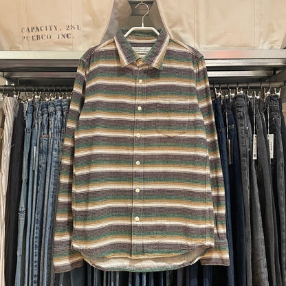 Vintage Stripe Casual Shirt Brown Green Cotton