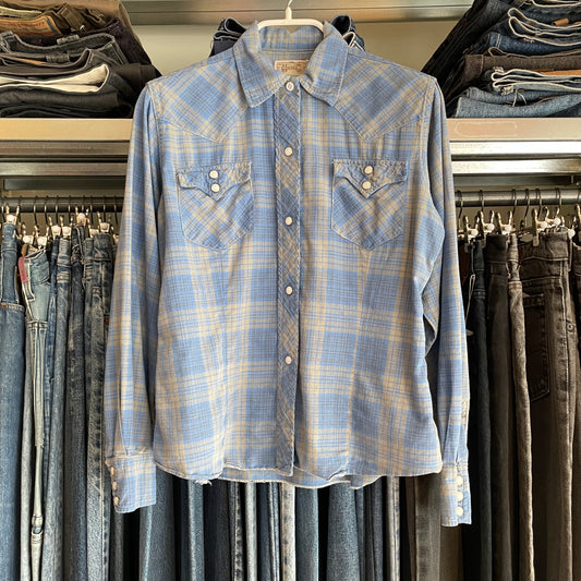 Plaid Pearl Snap Shirt Blue
