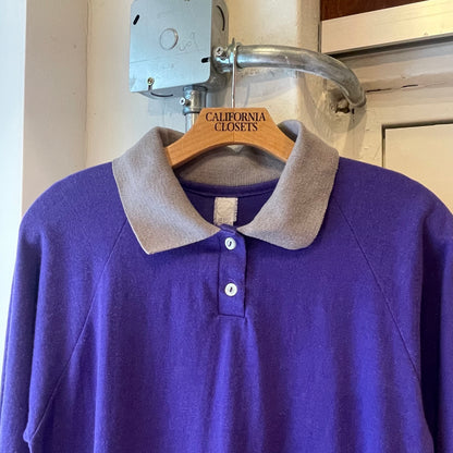 Raglan Long Sleeve Polo Shirt Purple