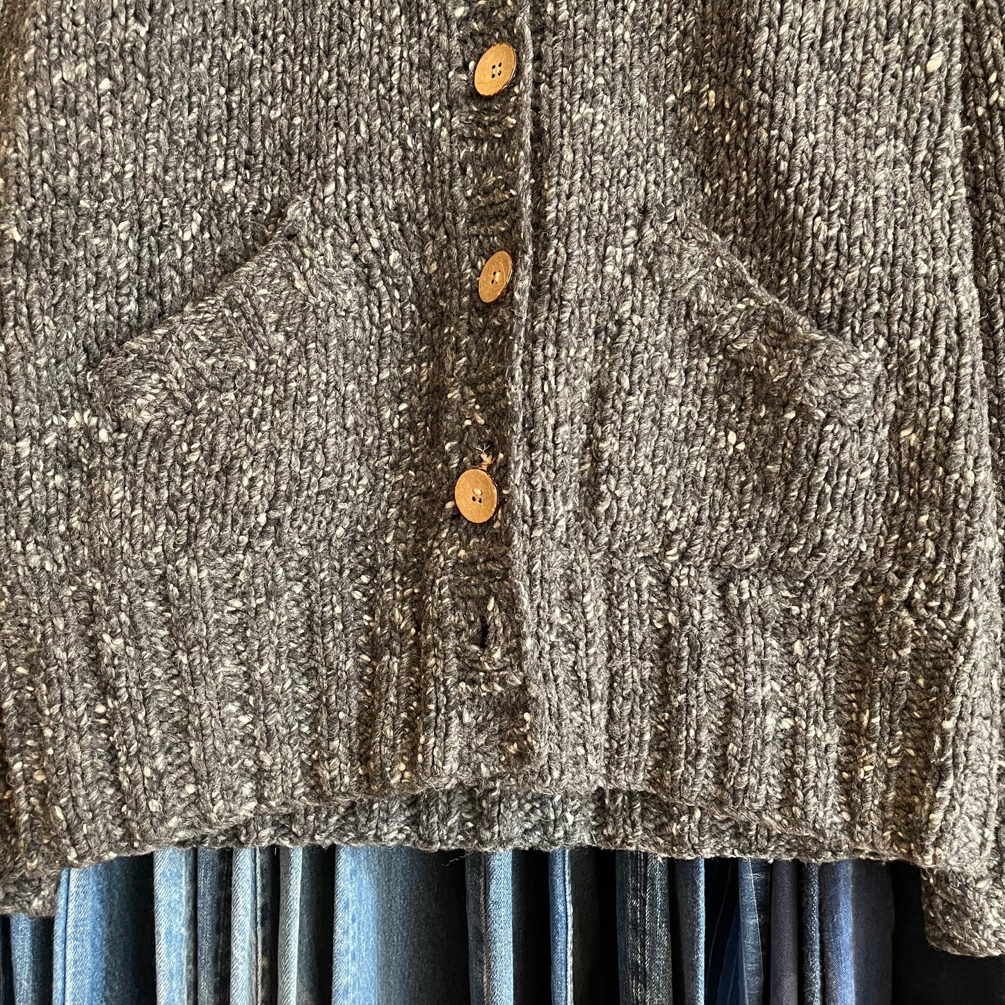 Handknit Wool Cardigan Gray Speckled