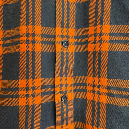 Navy Orange Check Flannel Work Shirt Cotton