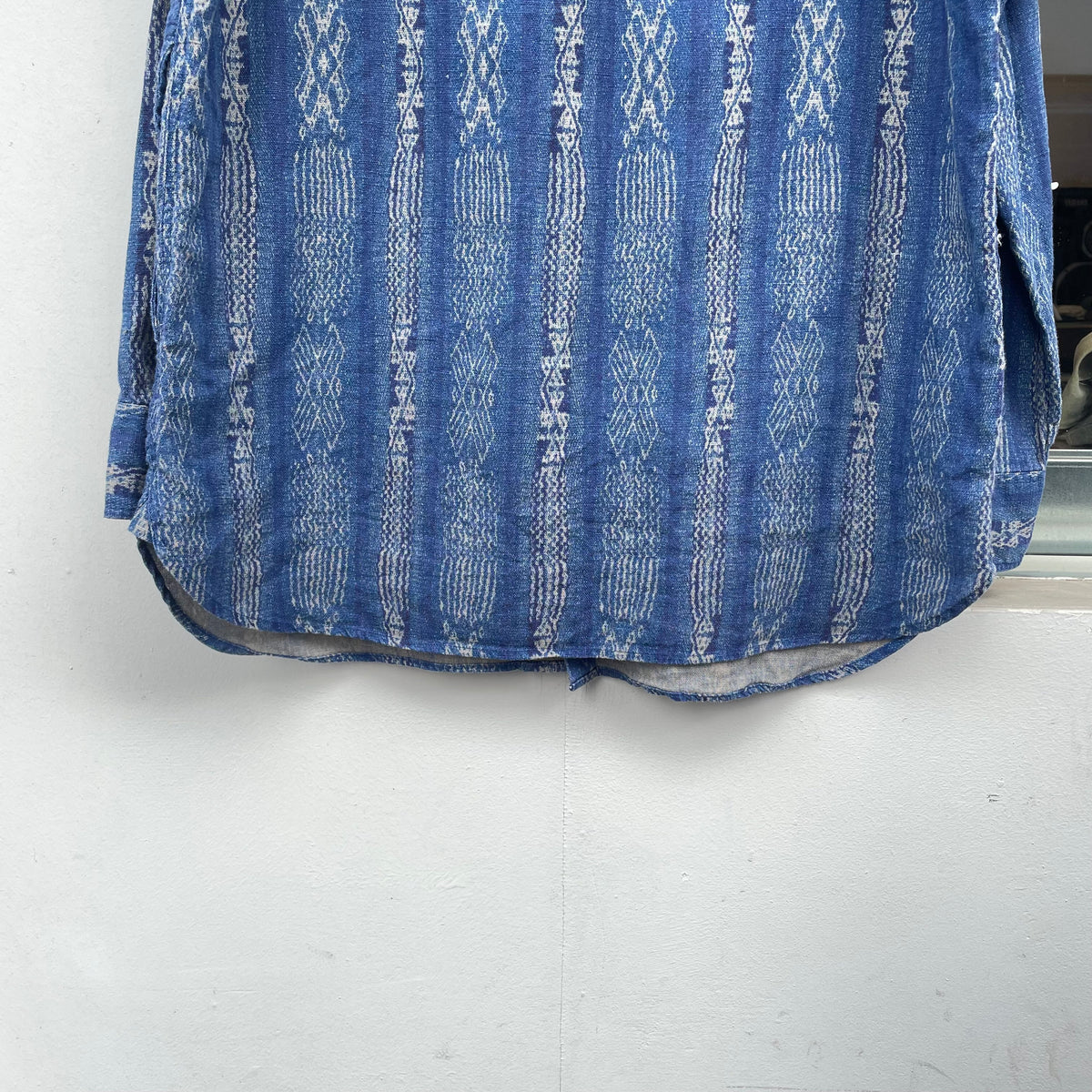 Pattern Linen Long Sleeve Shirt Blue
