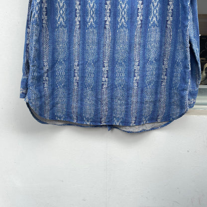 Pattern Linen Long Sleeve Shirt Blue