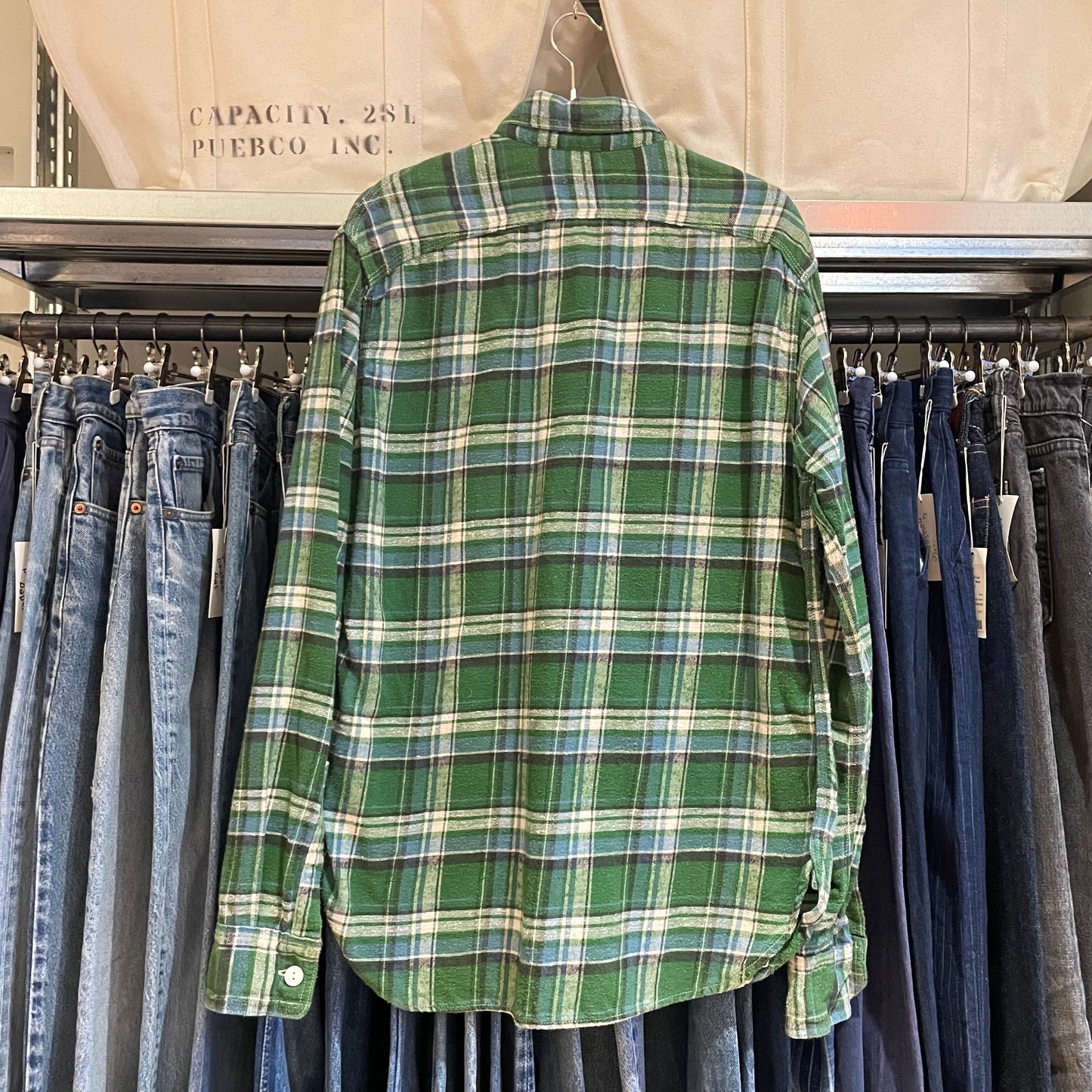 Tartan Flannel Shirt Green Cotton