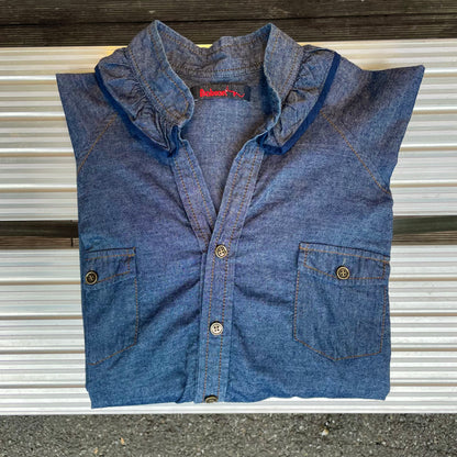 Frill Collar Denim Shirt Navy