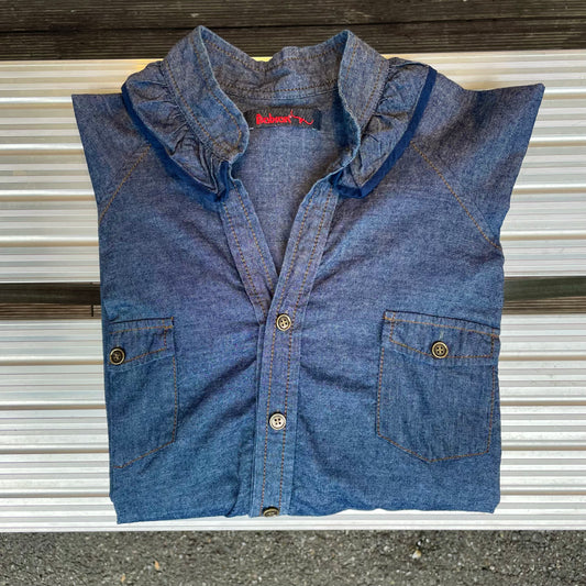Frill Collar Denim Shirt Navy