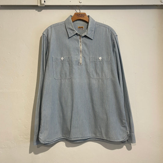 Half-Zip Striped Work Shirt Blue Cotton