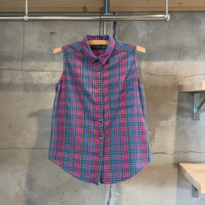 Check Sleeveless Shirt Pink