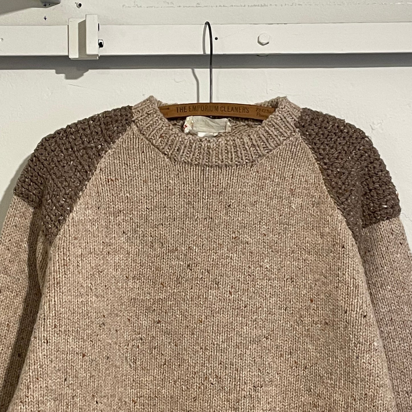 Elbow Patch Hand Knit Sweater Beige