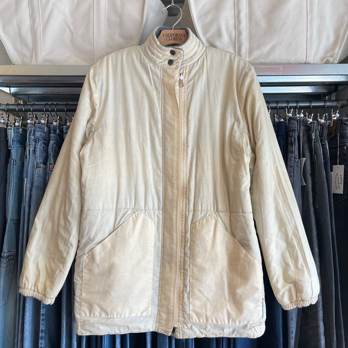 Striped Wool Blend Jacket Blue Beige riri zip