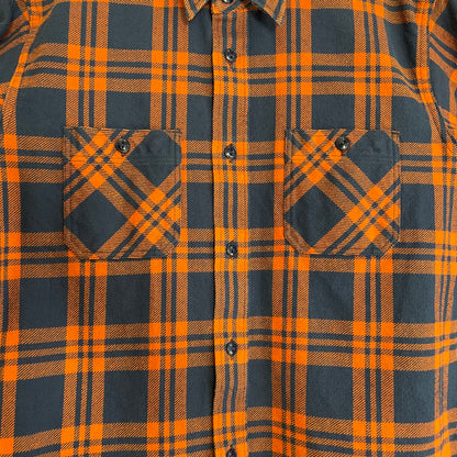 Navy Orange Check Flannel Work Shirt Cotton