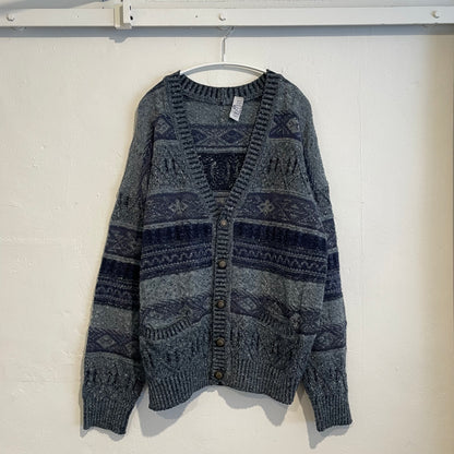 Fair Isle Wool Cardigan Gray
