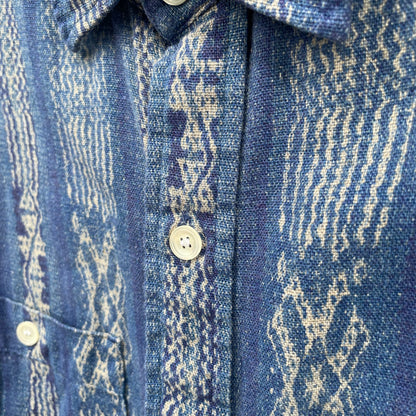 Pattern Linen Long Sleeve Shirt Blue