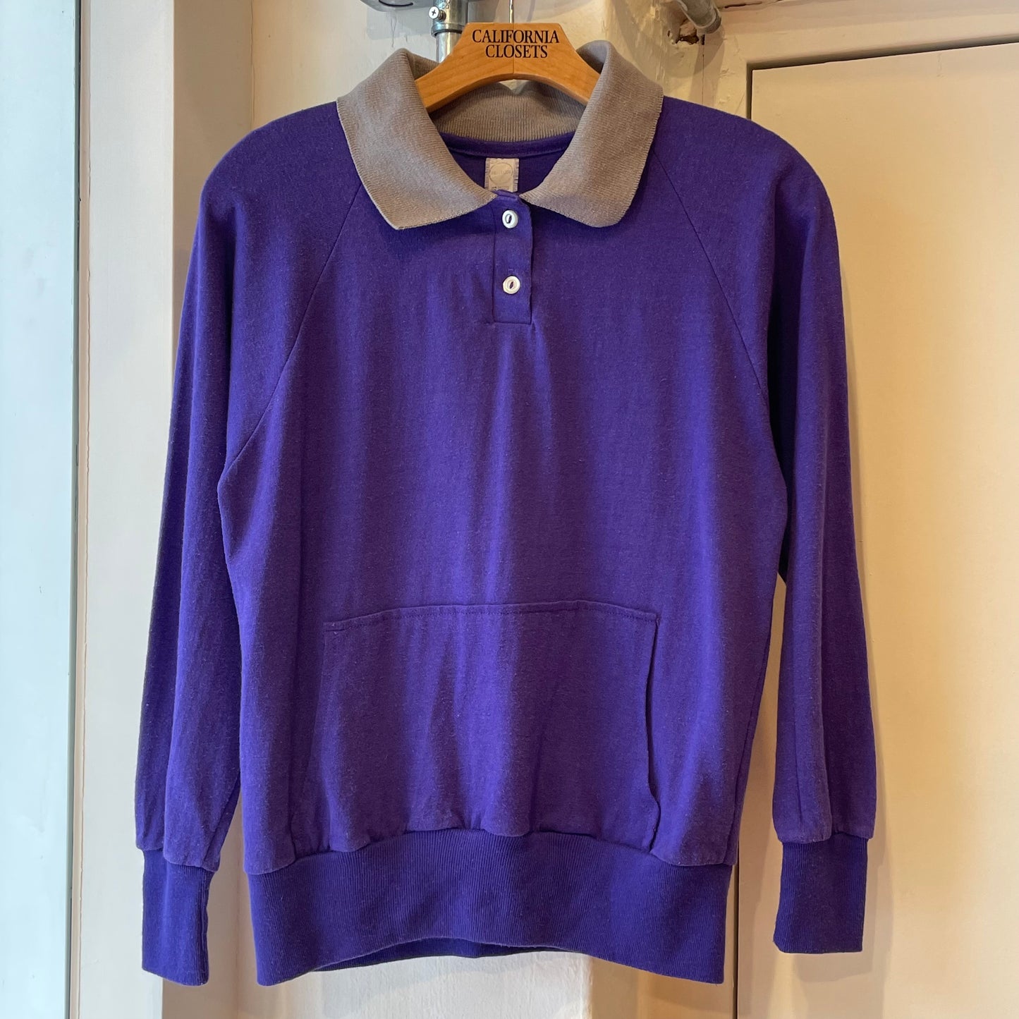 Raglan Long Sleeve Polo Shirt Purple