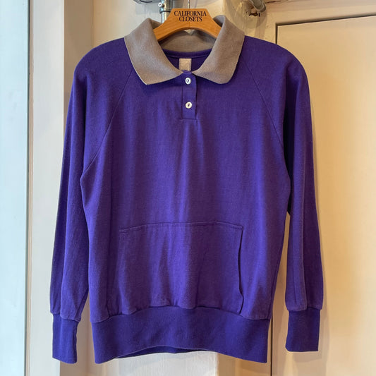 Raglan Long Sleeve Polo Shirt Purple