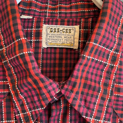 Plaid Western Shirt Red Snap-Button