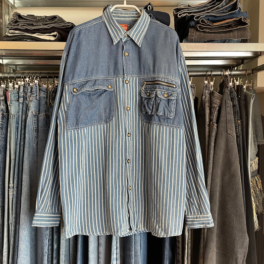 Striped Utility Shirt Blue Cotton