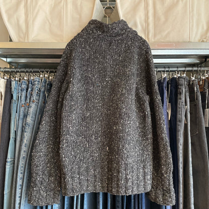 Handknit Wool Cardigan Gray Speckled
