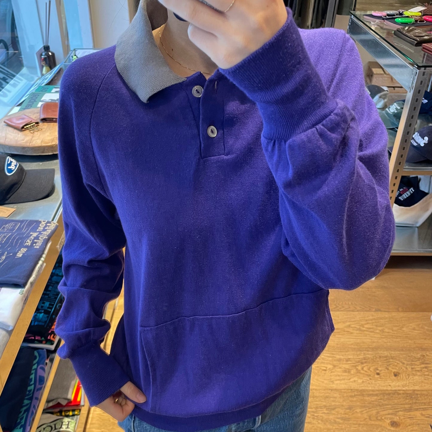 Raglan Long Sleeve Polo Shirt Purple