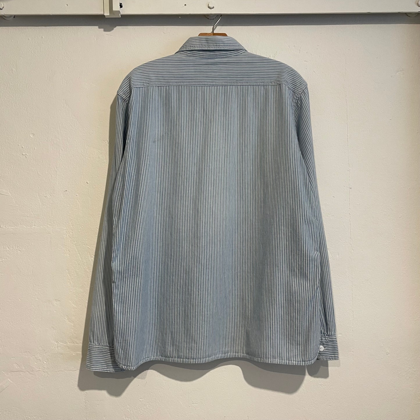 Half-Zip Striped Work Shirt Blue Cotton