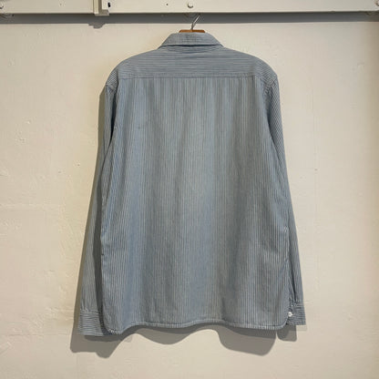 Half-Zip Striped Work Shirt Blue Cotton