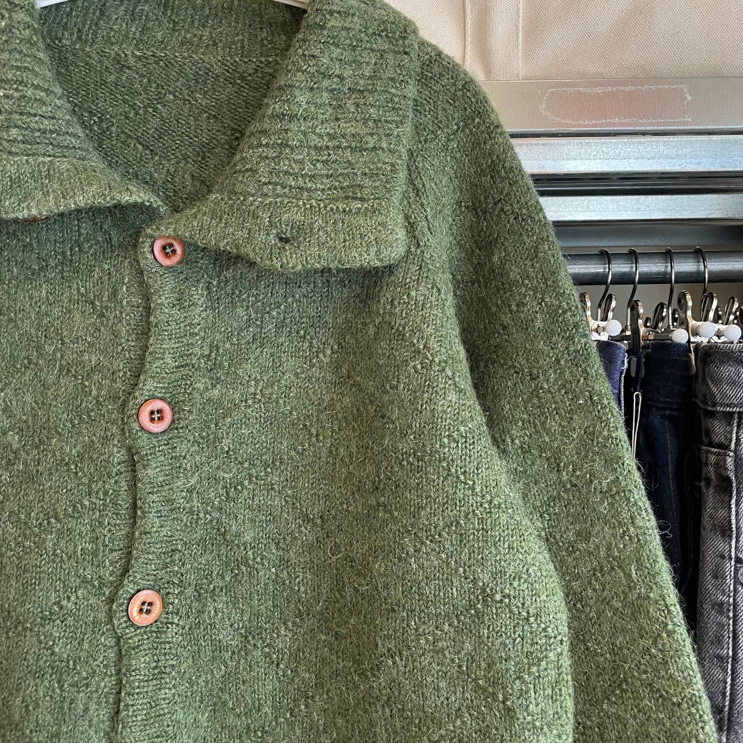 Elbow Patch Wool Cardigan Green