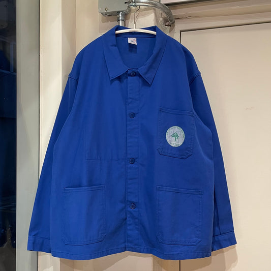 Logo Printed French Work Shirt Jacket Blue