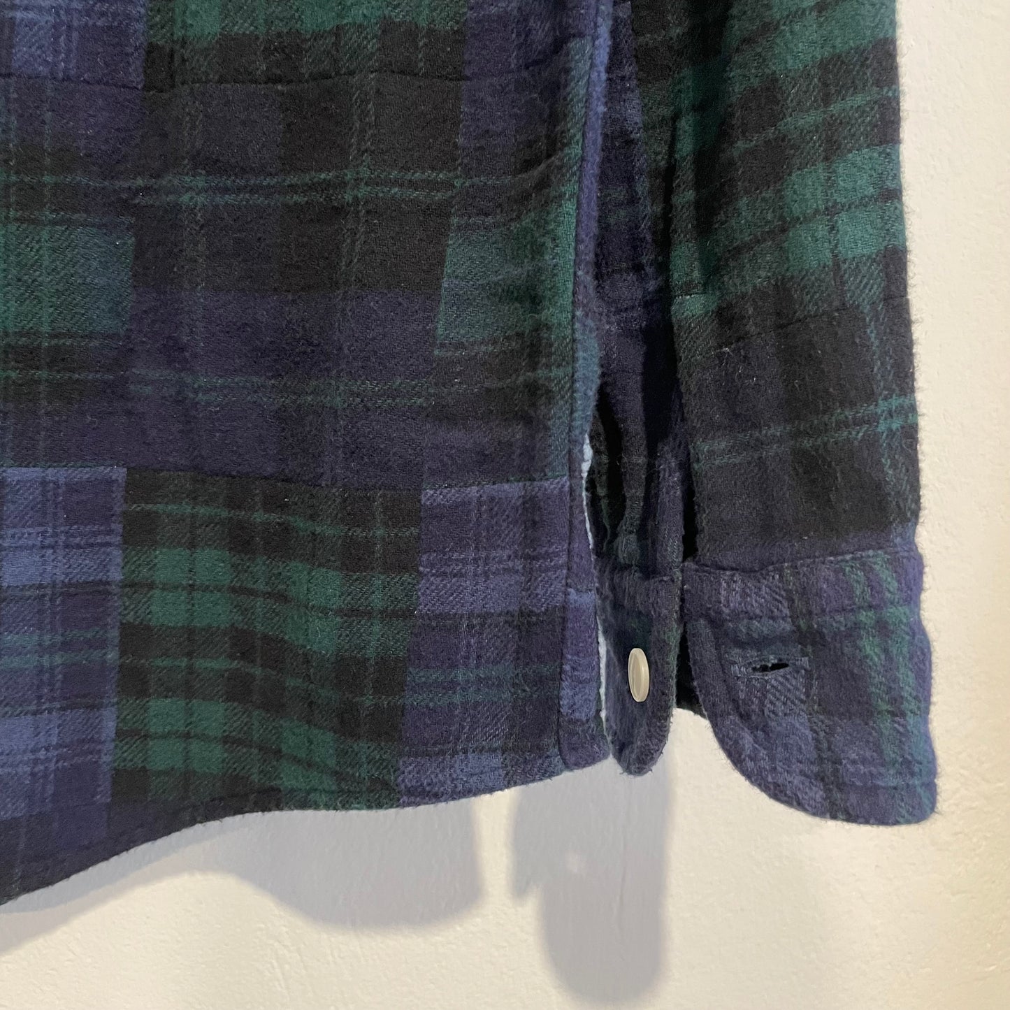 Plaid Button-Down Work Shirt Green Navy Cotton