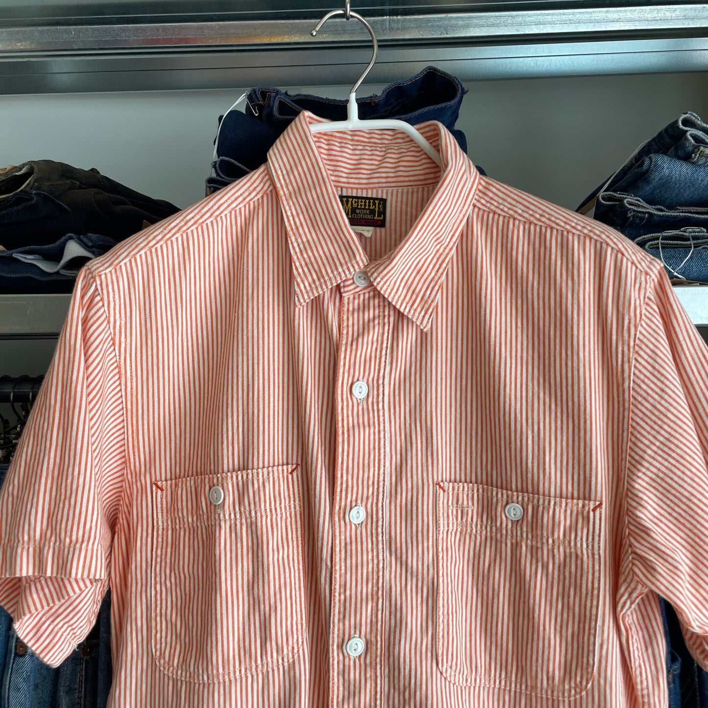 Striped Shirt Orange White Short Sleeve