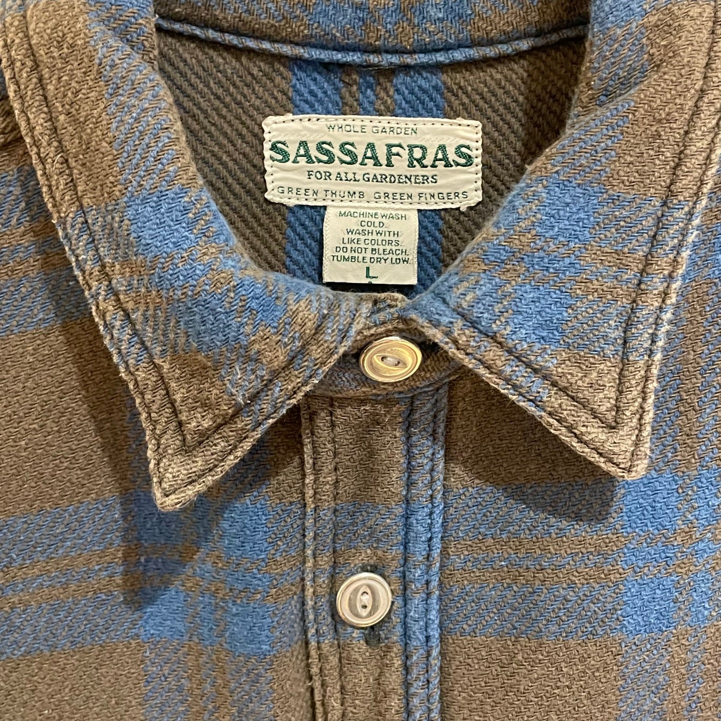 Blue Brown Plaid Flannel Work Shirt