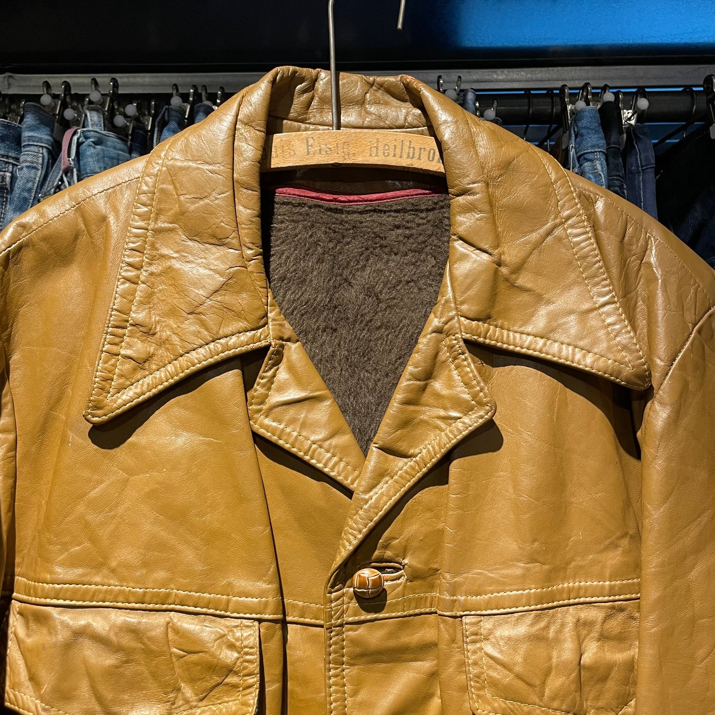 Leather Button Jacket Brown