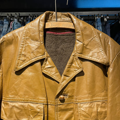 Leather Button Jacket Brown