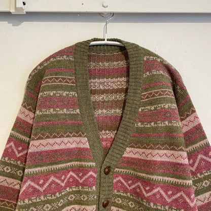 Fair Isle Knit Cardigan Green